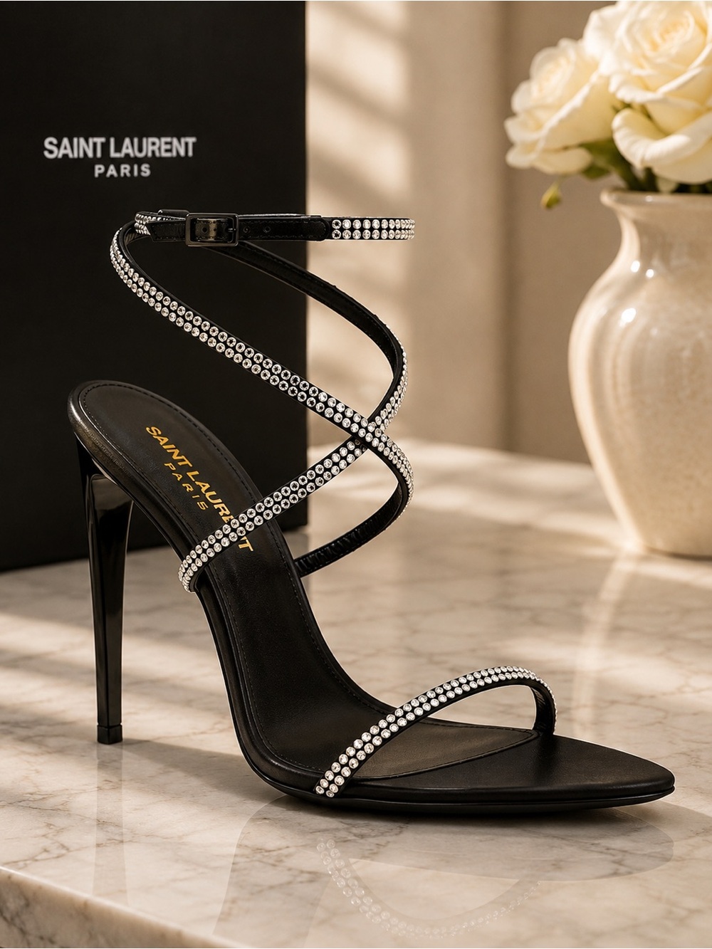 YSL Gippy Crystal Ankle-Strap Sandals Size US 9 EU 39 NWT